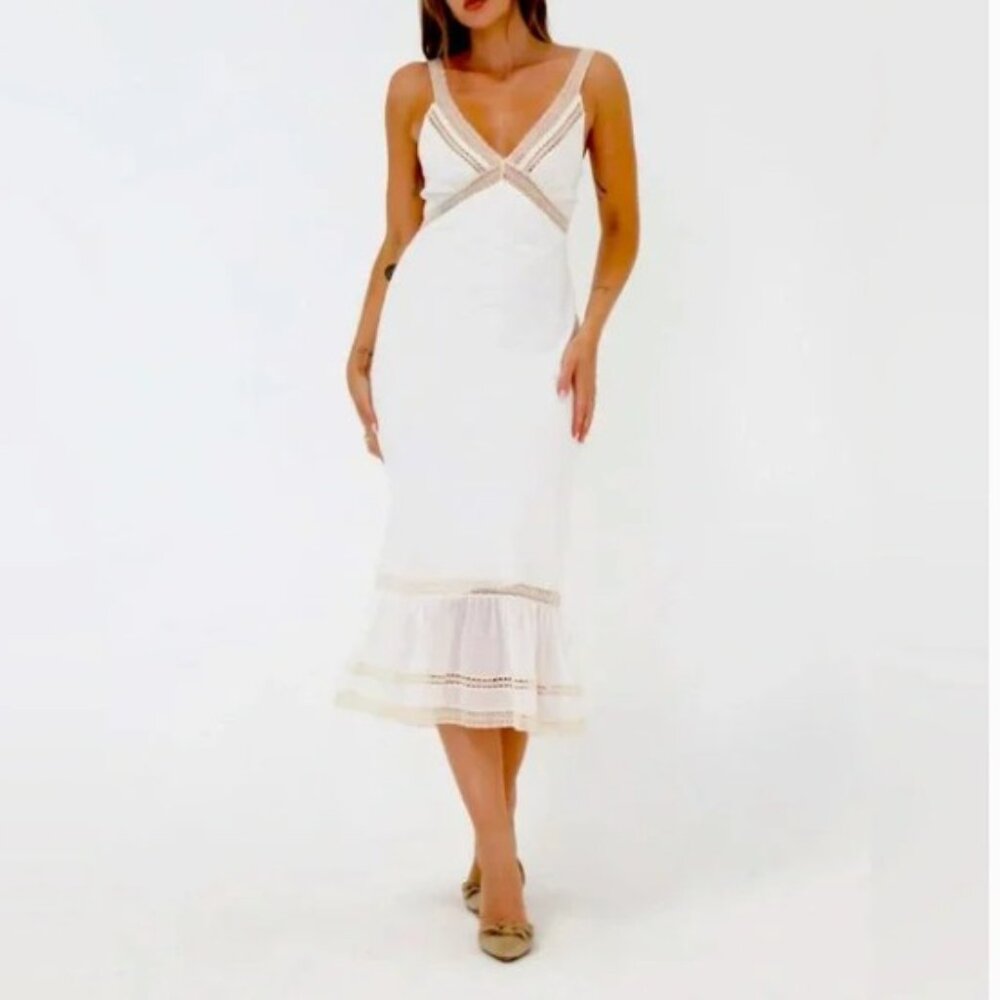 Rumored Women's White Rosita Chic Elegant‎ Ruffle Midi Dress Size 6